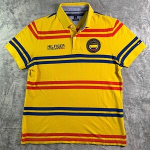 Tommy Hilfiger Polo Shirt Striped Colombia Patch Short Sleeve Yellow M